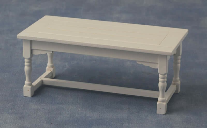 White Refectory Table, Dolls House Miniature Furniture 1.12 Scale