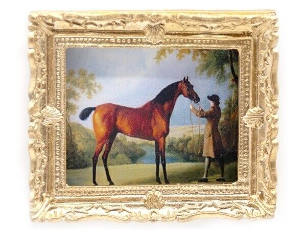 Ornate Gold Framed Picture Of A Horse, Dolls House Miniature Wall Decor