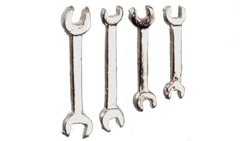 4 Spanners , Dolls House Miniatures, Tools 1.12th Scale, Wrenches, Metal