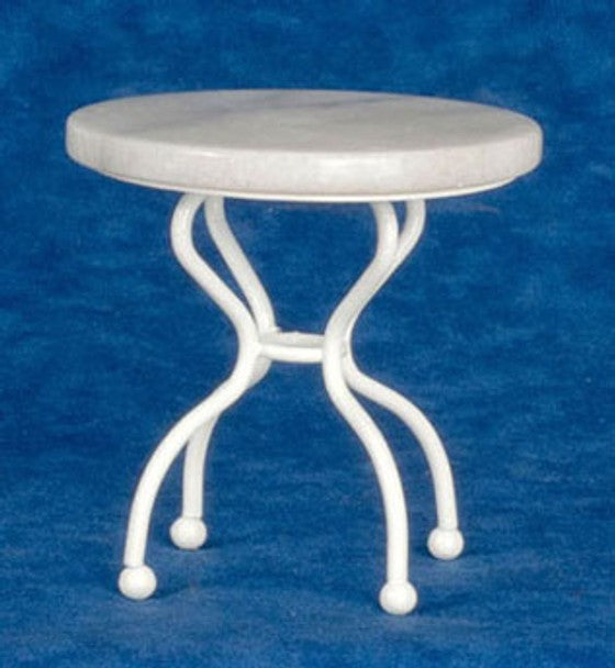 White Round Marble Top Table, Dolls House Miniature, 1.12 Scale Patio Table
