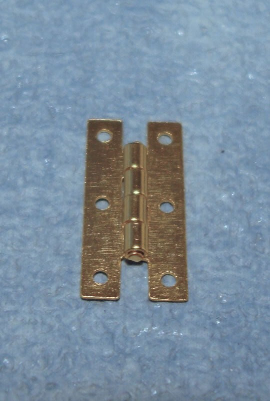 4 Brass Plated Hinges 15mm x 7mm & Nails, Dolls House Miniatures, DIY Fixtures,