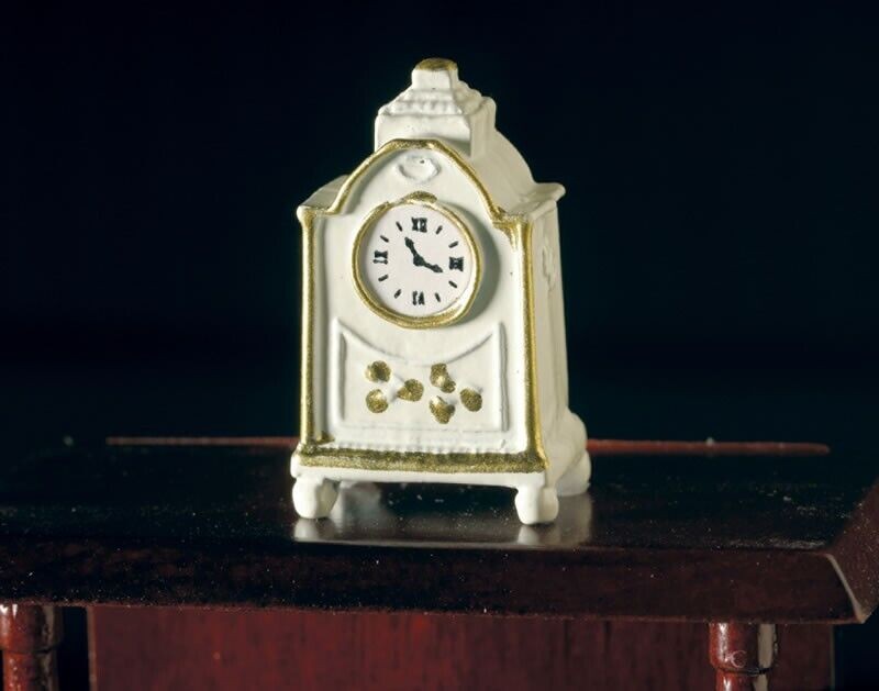 White Clock Golden Edging, Dolls House Miniature Home Decor