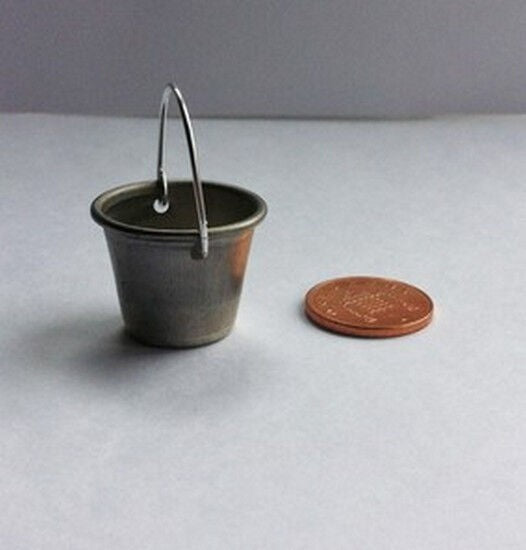 Galvanised Bucket, Dolls House Miniature Outdoor Accessories Metal