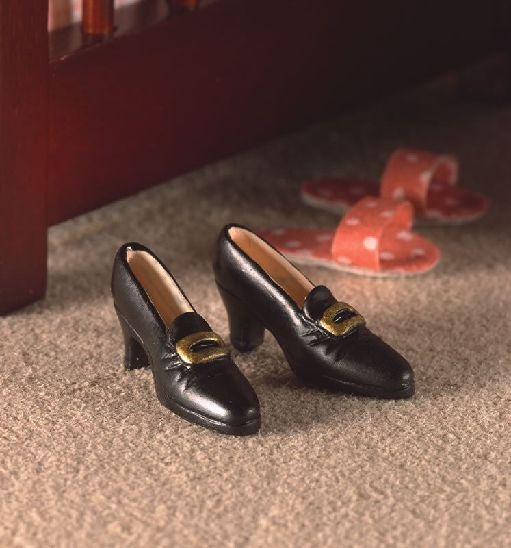 Black Ladies Shoes, Dolls Miniature Accessory, 1.12th Scale Shoe