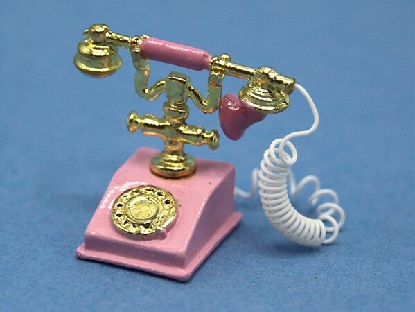 Cradle Phone Pink & Gold. Accessory, Phone. Dolls House Miniature, Telephone