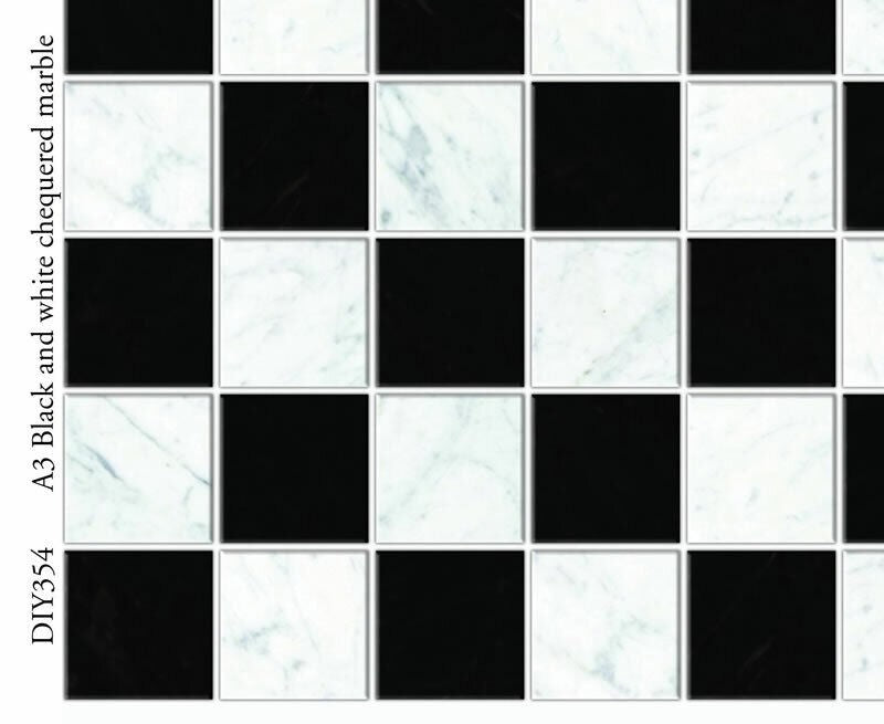 A3 Black & White Chequered Marble Floor Card, Dolls House Miniature