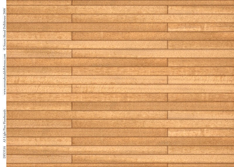Light Pine Floorboards Card, Dolls House Miniature Flooring, 1.12th Scale