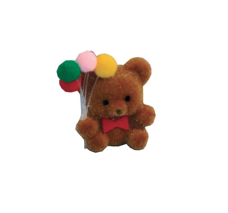 Flocked Teddy Bear w/ Balloons, Dolls House Miniature, Nursery 1.12 Scale