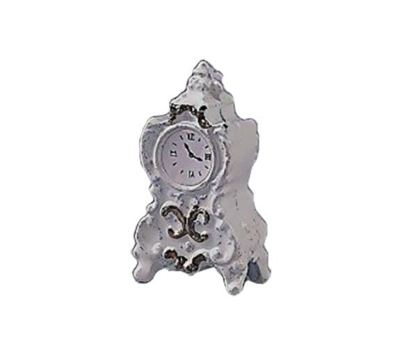 Silver Mantel Clock, Dolls House Miniatures, 1.12 Scale Mantle