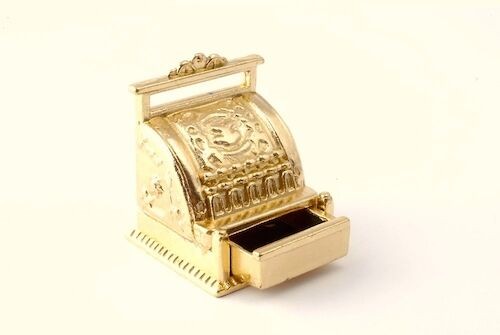 Gold Cash Register, Dolls House Miniature, Shop, Pub Till, Equipment .