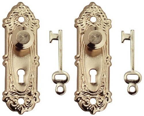 Opryland Door Handles In Gold With Keys, Dolls House Miniatures