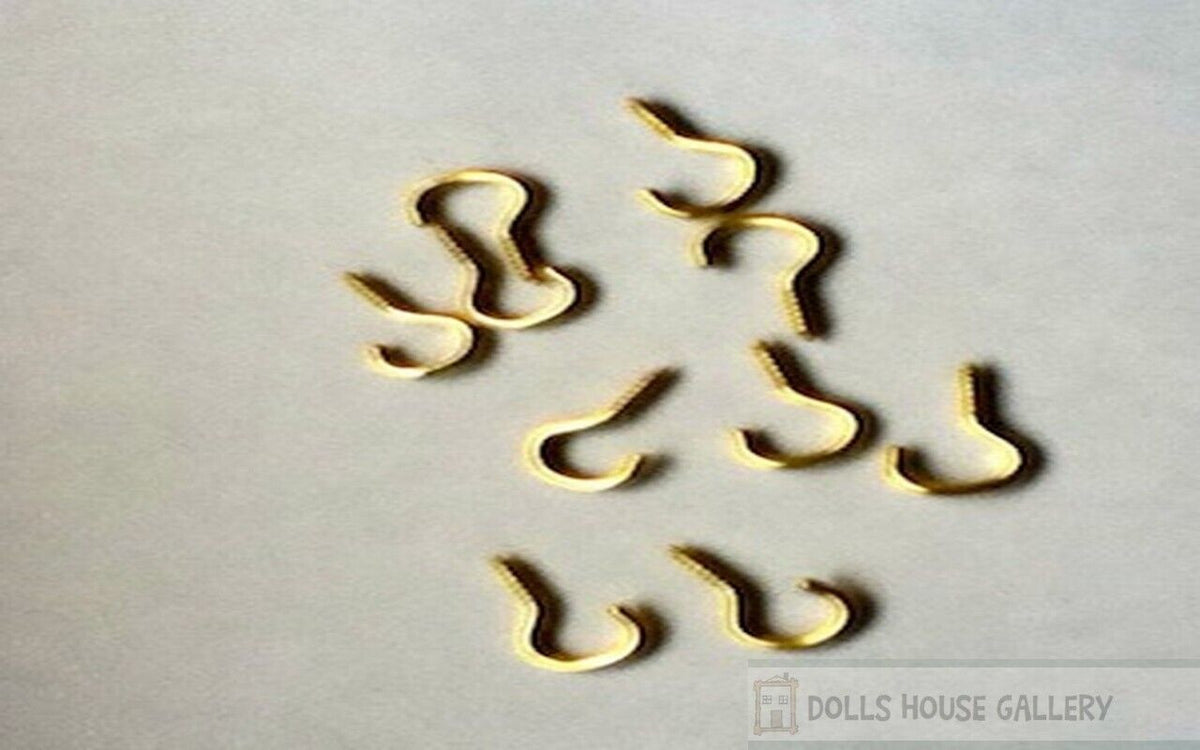 Pack Of Ten Tiny Hooks, Dolls House Miniature Fixtures, 1.12th Scale DIY