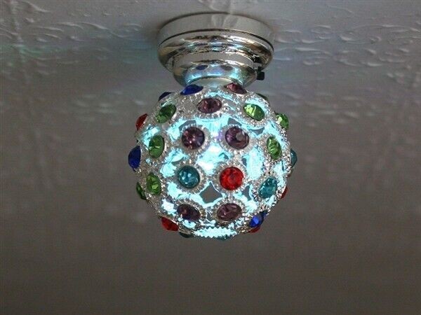 Disco LED Ceiling Lamp With Battery, Dolls House Miniature, 1.12 Scale Lighting