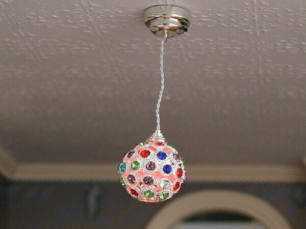 Disco Colour Changing LED hanging ceiling lamp with coloured globe Battery Power