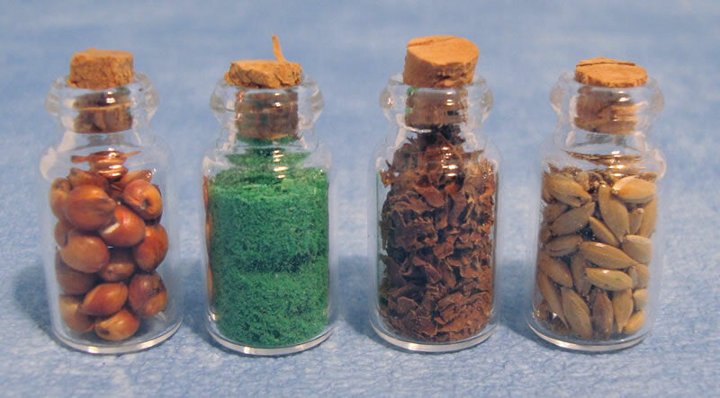 Four Filled Glass Food Jars. Dolls House Miniature, 1:12 Scale Kitchen