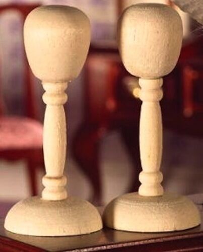 Two Wooden Hat / Wig Stands Dolls House Miniature Doll Accessory
