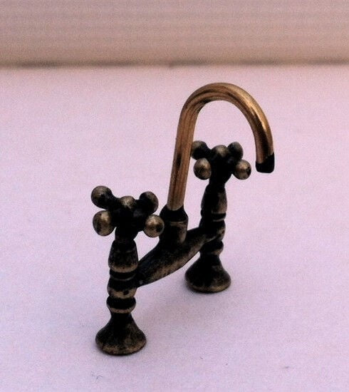 Antique Brass Mixer Tap, Dolls House Miniatures, D.I.Y Fixtures & Fittings