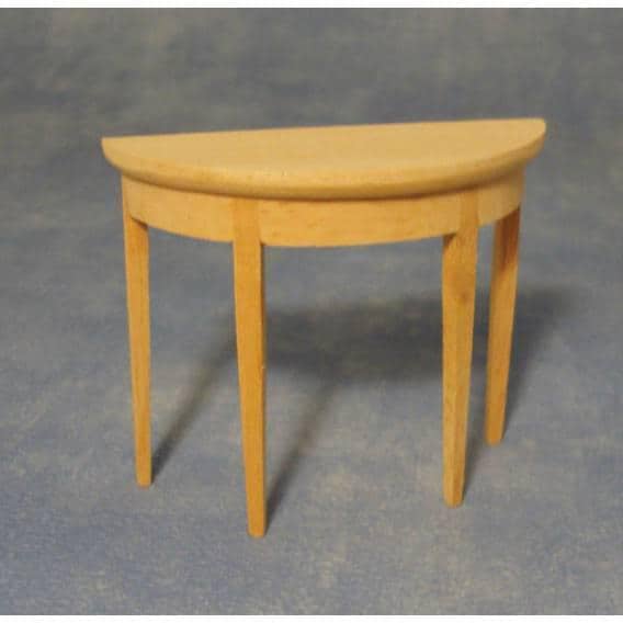 Side table half moon, bare wood miniature table, dolls house
