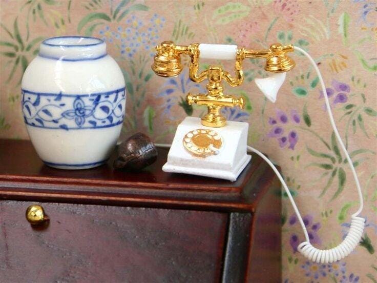 Old style telephone black or white, dolls house miniature 1.12 scale, Phone