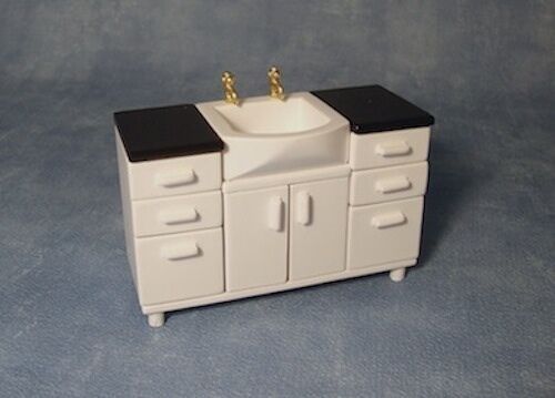 Vanity Sink Unit Black & White Dolls House Miniatures Basin 1/12 Scale