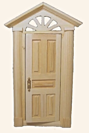 Bare Wood Georgian Skylight Front Door, Dolls House Miniature, DIY 1.12 Scale