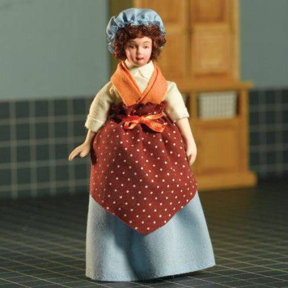 Connie in her Apron & , Dolls House Miniature. Doll, 1:12 Scale, Female Doll