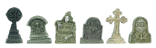6 Detailed Tombstones / Gravestones, Dolls House Miniature 25mm - 35mm.