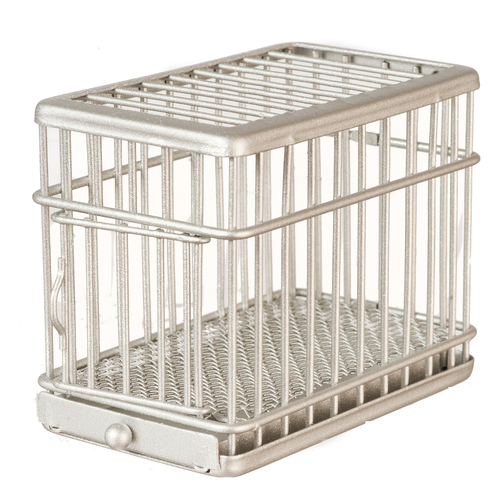 Small Silver Metal Dog / Pet Cage With Opening Door, Dolls House Miniature, 24th