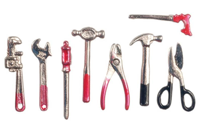 8 Miniature Tools, Spanner Hammer Screwdriver ETC, Dolls House Miniatures