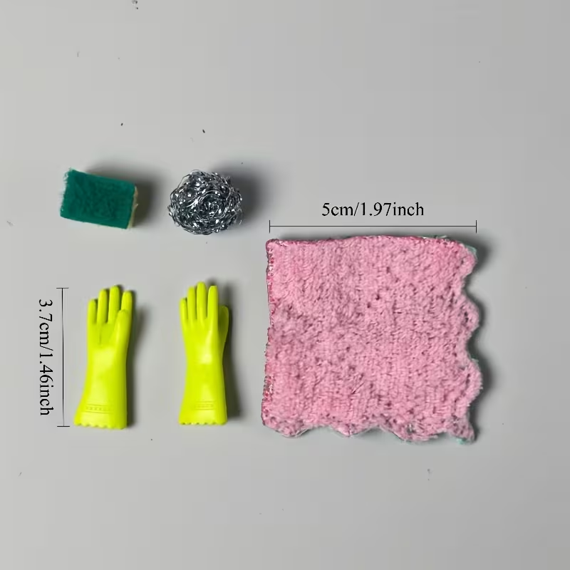 Washing Up Set, Towel, Gloves, Scourer & Sponge, Dolls House Miniature, Kitchen