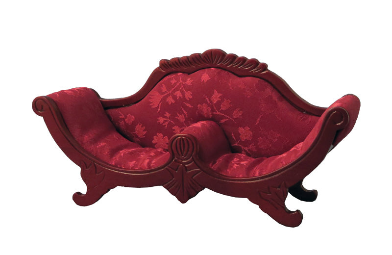 Victorian Red Twin Two-Seater Sofa, Dolls House Miniature, Living Room Furniture