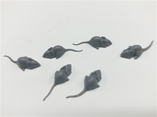 Set of Six Grey Mice Dolls House Miniatures Pets Animals, Rodents 1.12th Scale