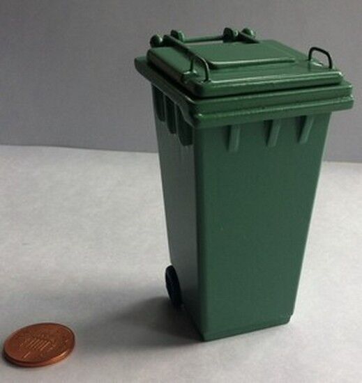 Green Wheelie Bin, UK Miniature Doll House Garden, Outdoor. 1:12 Scale BIN ONLY
