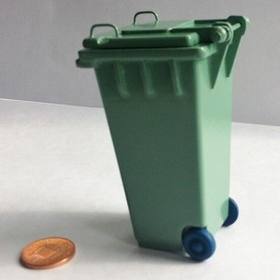 Green Wheelie Bin, UK Miniature Doll House Garden, Outdoor. 1:12 Scale BIN ONLY