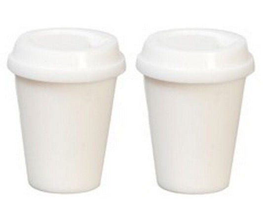 2 Take Out Cups With Removable Lids, Dolls House Miniatures, Coffee Cups,