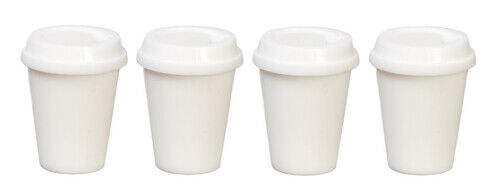 Four Take Out Cups With Removable Lids, Dolls House Miniatures, Kitchen
