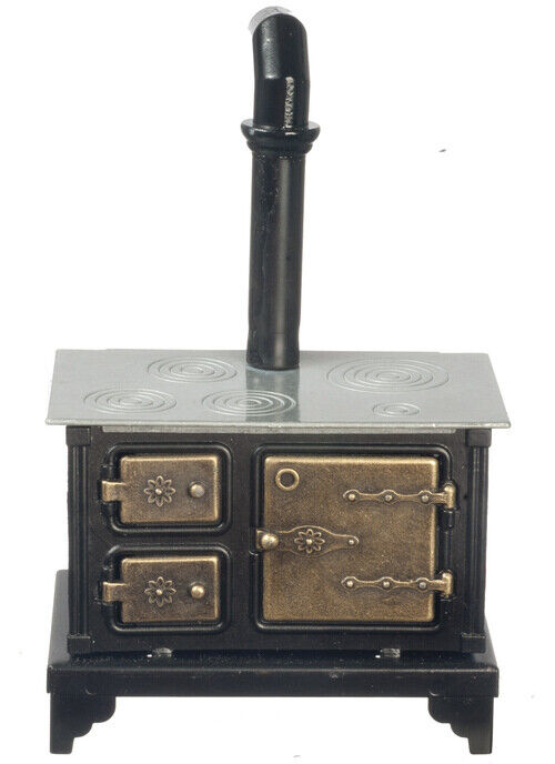 Metal Stove With Brass Effect Doors & Silver Top, Dolls House Miniature