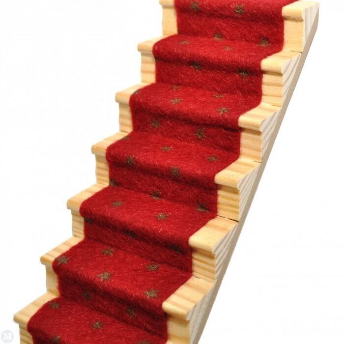 Garnet Red Stair Carpet, Dolls House Miniature 1.12 Scale Carpets, Adhesive Back