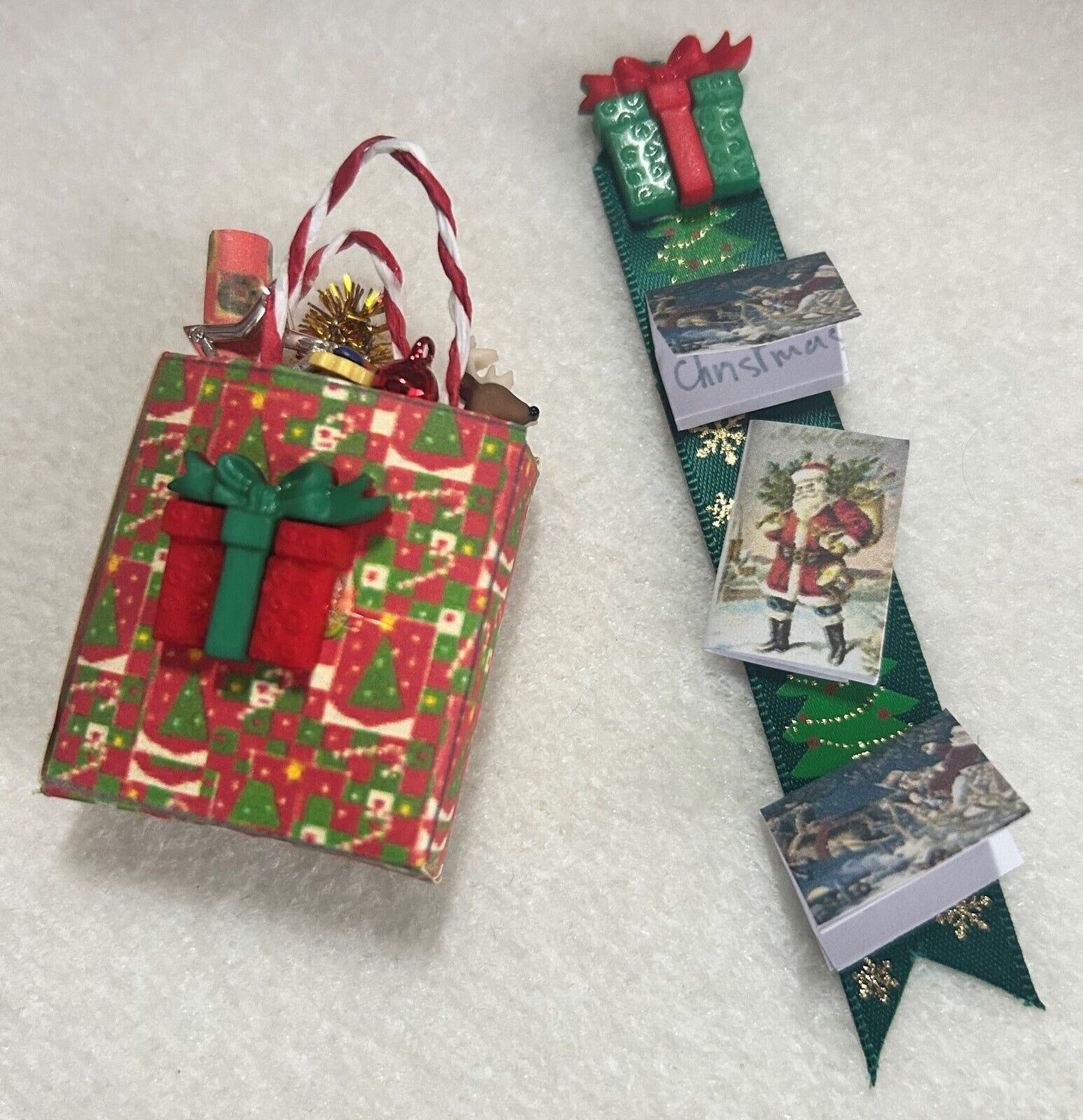 Handmade Christmas Bag & Card Display, Doll House Miniatures, Xmas 1.12th