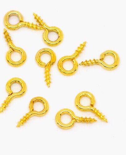 Pack of Ten Brass Plated Screw Eyes 12mm x 1mm, Ideal for Dolls House Miniature