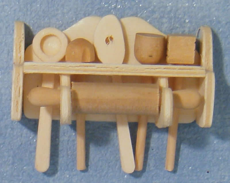 Large Wooden Kitchen Utensil's & Shelf, Dolls House Miniatures.