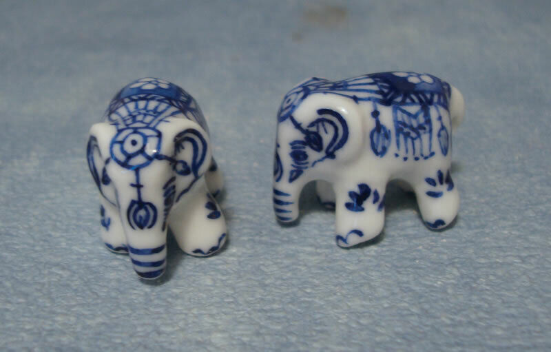 Pair of Ornamental Pot Elephants , Dolls House Miniature 1:12th Scale