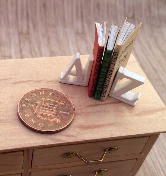 A & Z Bookends & Three Books, Miniature Dolls House Accessory