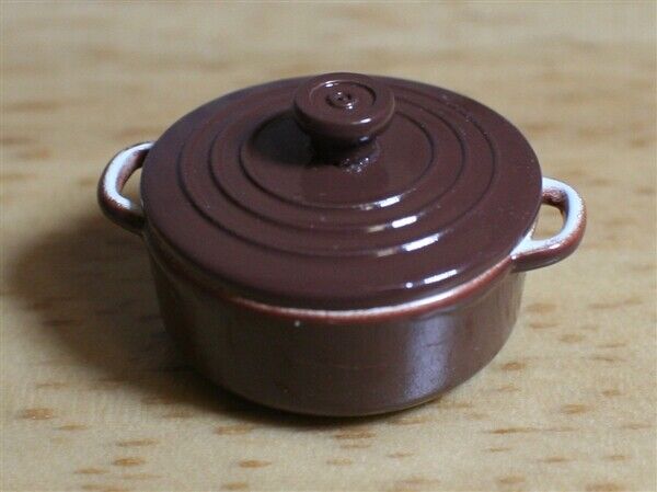 Enamel Casserole Dish Brown, Dolls House Miniature, Kitchen