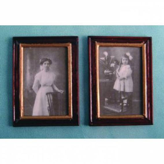 Two Black & White Wood Framed Pictures, Doll House Miniatures 1.12 Scale