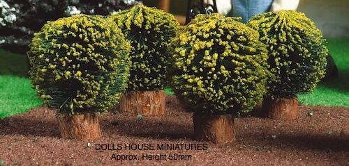 Four Small Round Bushes , Dolls House Miniature 1:12th Scale