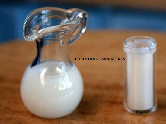 Milk Jug & Glass of Milk dolls house miniature kitchen Real Glass