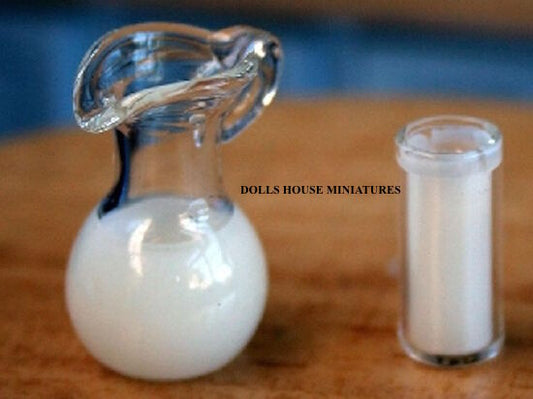 Milk Jug & Glass of Milk dolls house miniature kitchen Real Glass