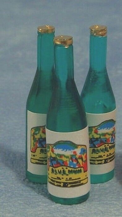3 Green Wine Bottles, Dolls House Miniature Pub Drinks Kitchen