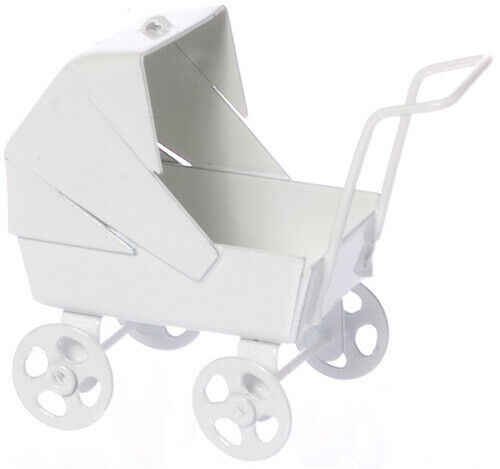 Dolls Small Nursery Pram In White, Dolls House Miniature, Nursery Toy